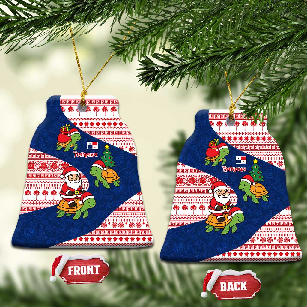 Panama Christmas Ceramic Ornament with Santa Claus Sea Turtles Holiday Tree and Red Blue Pattern Design - Wonder Print Shop