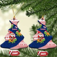 Panama Christmas Ceramic Ornament with Santa Claus Sea Turtles Holiday Tree and Red Blue Pattern Design - Wonder Print Shop