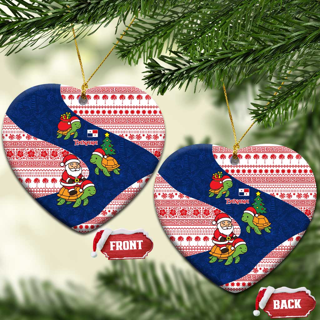 Panama Christmas Ceramic Ornament with Santa Claus Sea Turtles Holiday Tree and Red Blue Pattern Design - Wonder Print Shop