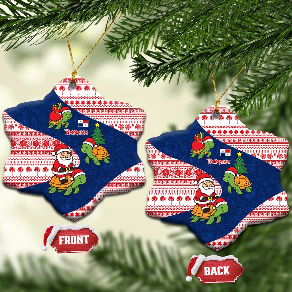 Panama Christmas Ceramic Ornament with Santa Claus Sea Turtles Holiday Tree and Red Blue Pattern Design - Wonder Print Shop