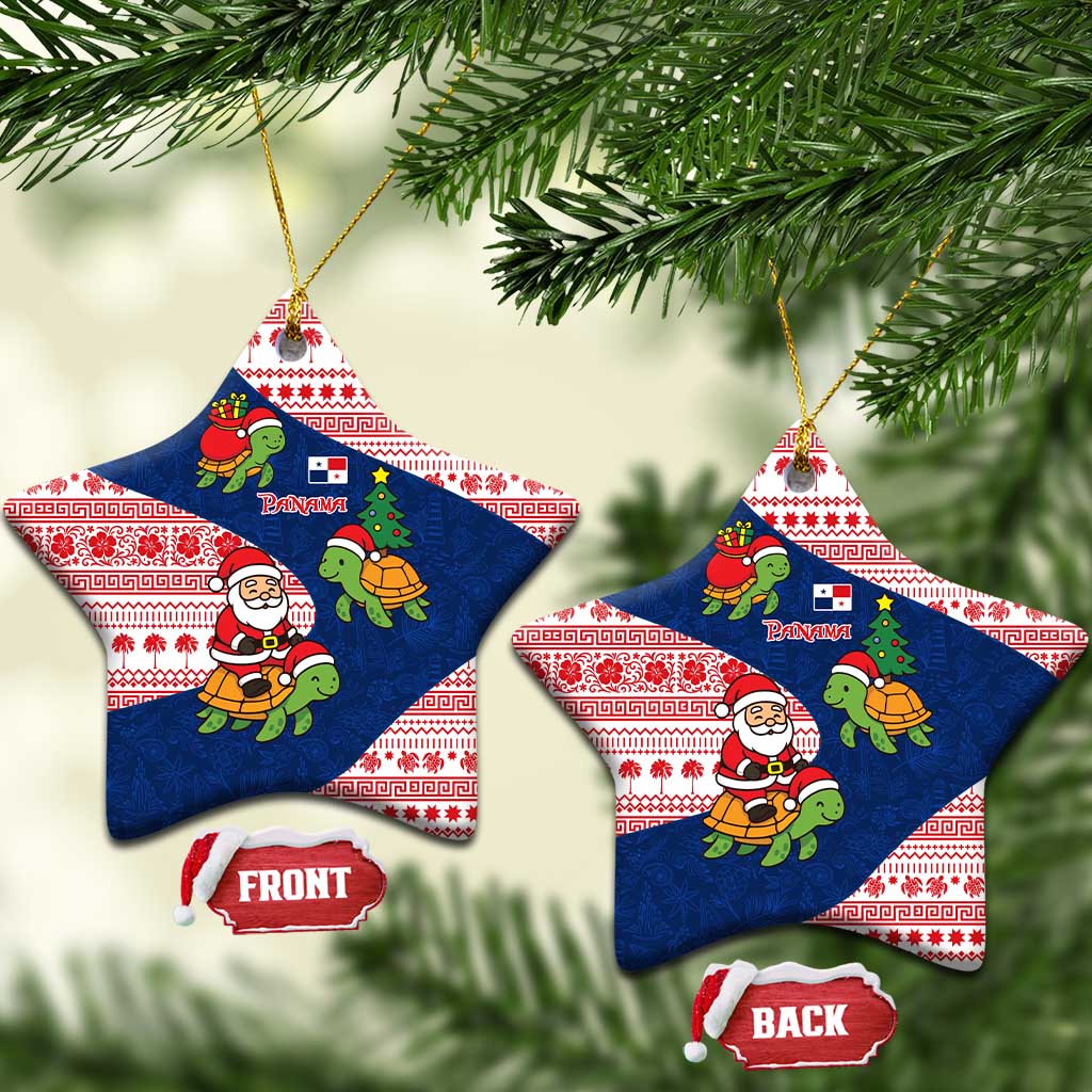 Panama Christmas Ceramic Ornament with Santa Claus Sea Turtles Holiday Tree and Red Blue Pattern Design - Wonder Print Shop
