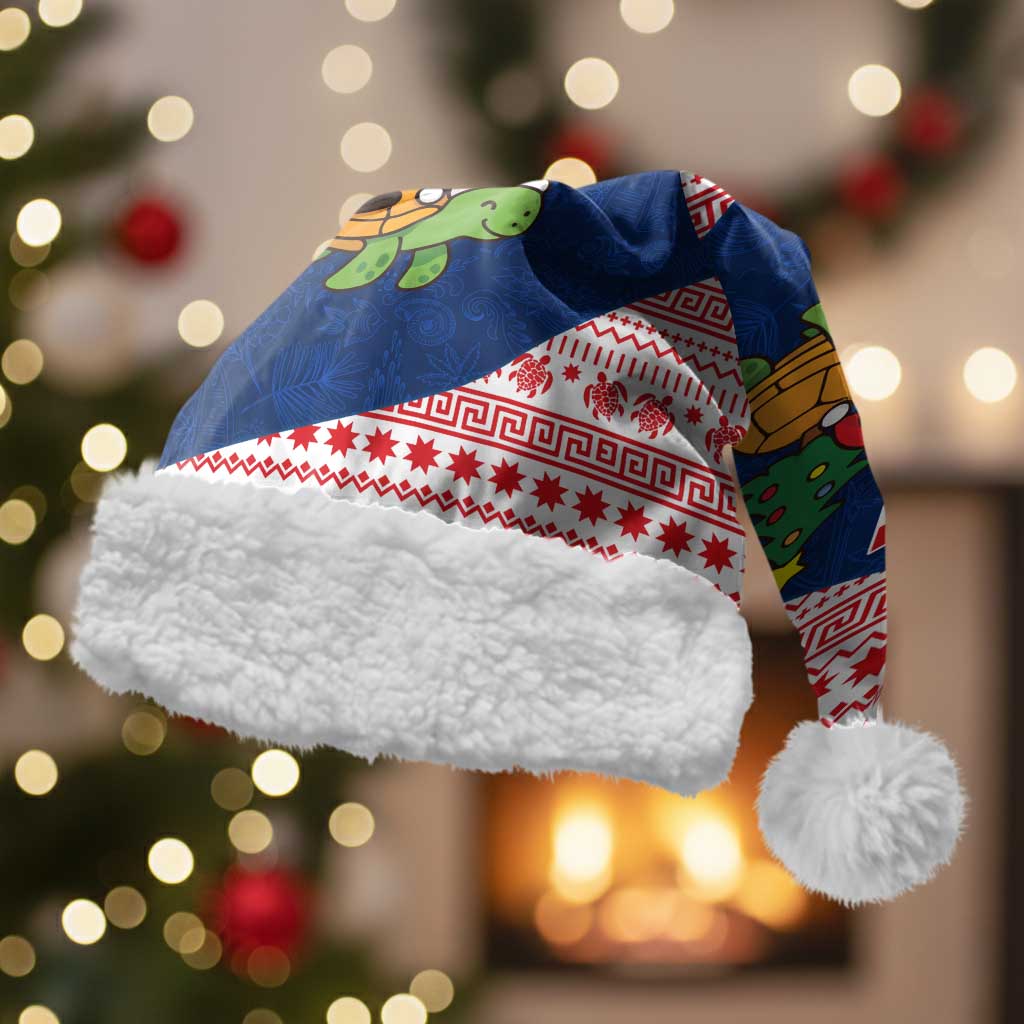 Panama Christmas Santa Hat with Santa Claus Sea Turtles Holiday Tree and Red Blue Pattern Design - Wonder Print Shop