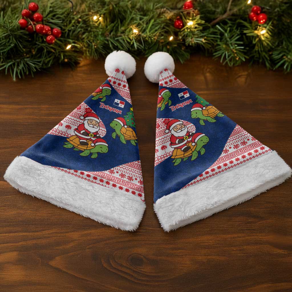 Panama Christmas Santa Hat with Santa Claus Sea Turtles Holiday Tree and Red Blue Pattern Design - Wonder Print Shop