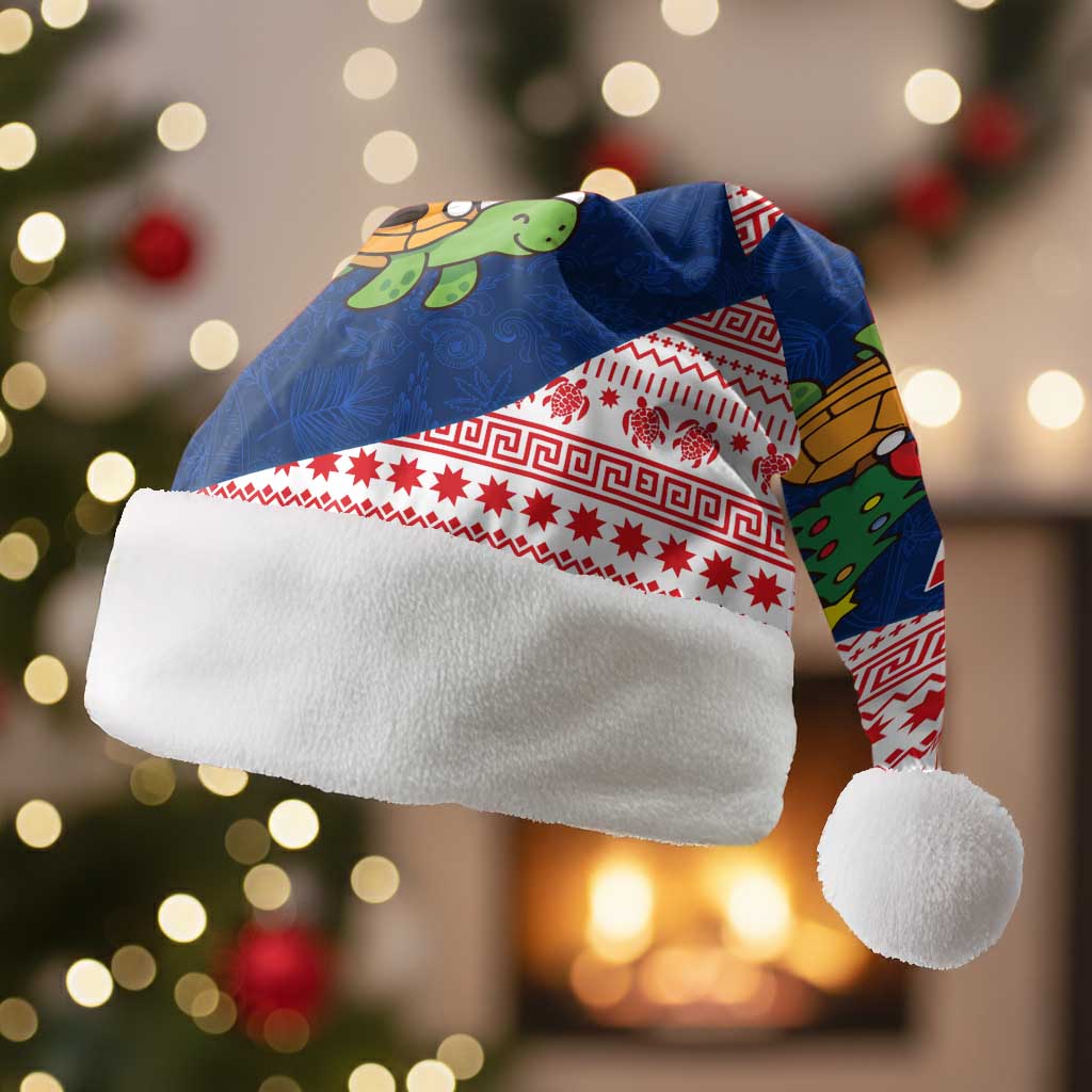 Panama Christmas Santa Hat with Santa Claus Sea Turtles Holiday Tree and Red Blue Pattern Design - Wonder Print Shop