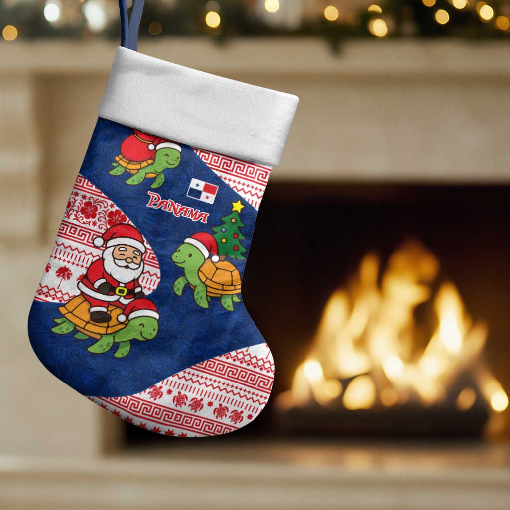 Panama Christmas Stocking with Santa Claus Sea Turtles Holiday Tree and Red Blue Pattern Design - Wonder Print Shop