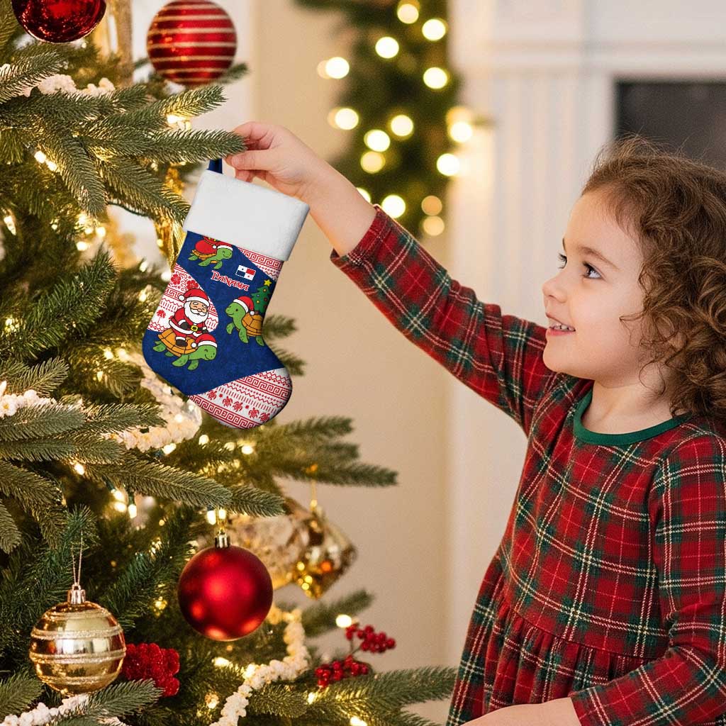 Panama Christmas Stocking with Santa Claus Sea Turtles Holiday Tree and Red Blue Pattern Design - Wonder Print Shop