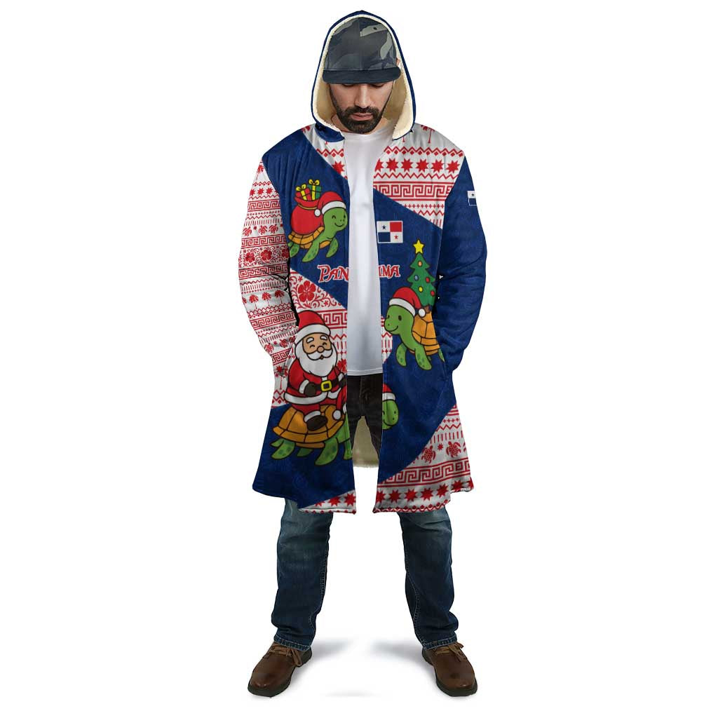 Panama Christmas Cloak with Santa Claus Sea Turtles Holiday Tree and Red Blue Pattern Design - Wonder Print Shop