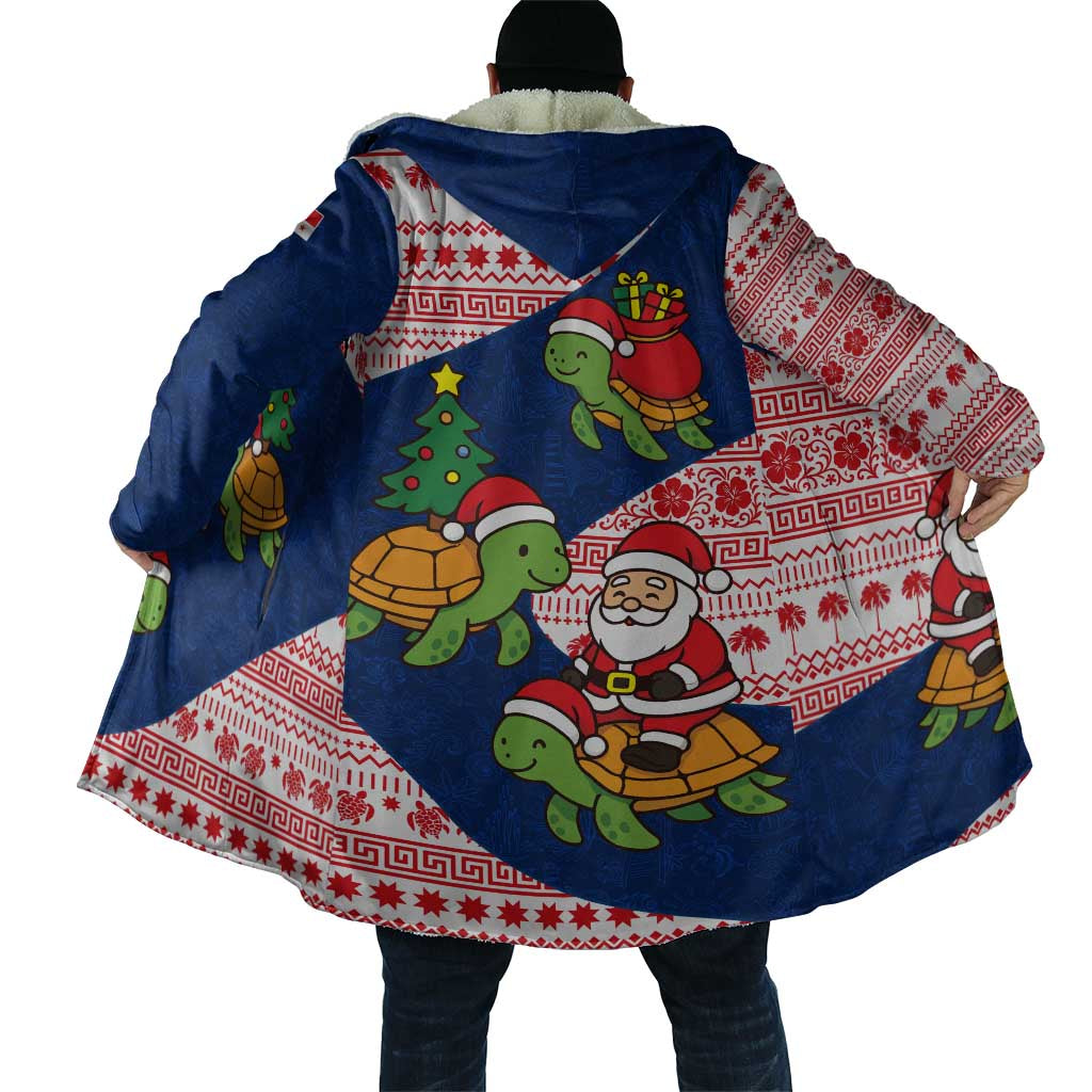 Panama Christmas Cloak with Santa Claus Sea Turtles Holiday Tree and Red Blue Pattern Design - Wonder Print Shop