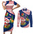 Panama Christmas Couples Matching Short Sleeve Bodycon Dress and Long Sleeve Button Shirt with Santa Claus Sea Turtles Holiday Tree and Red Blue Pattern Design - Wonder Print Shop
