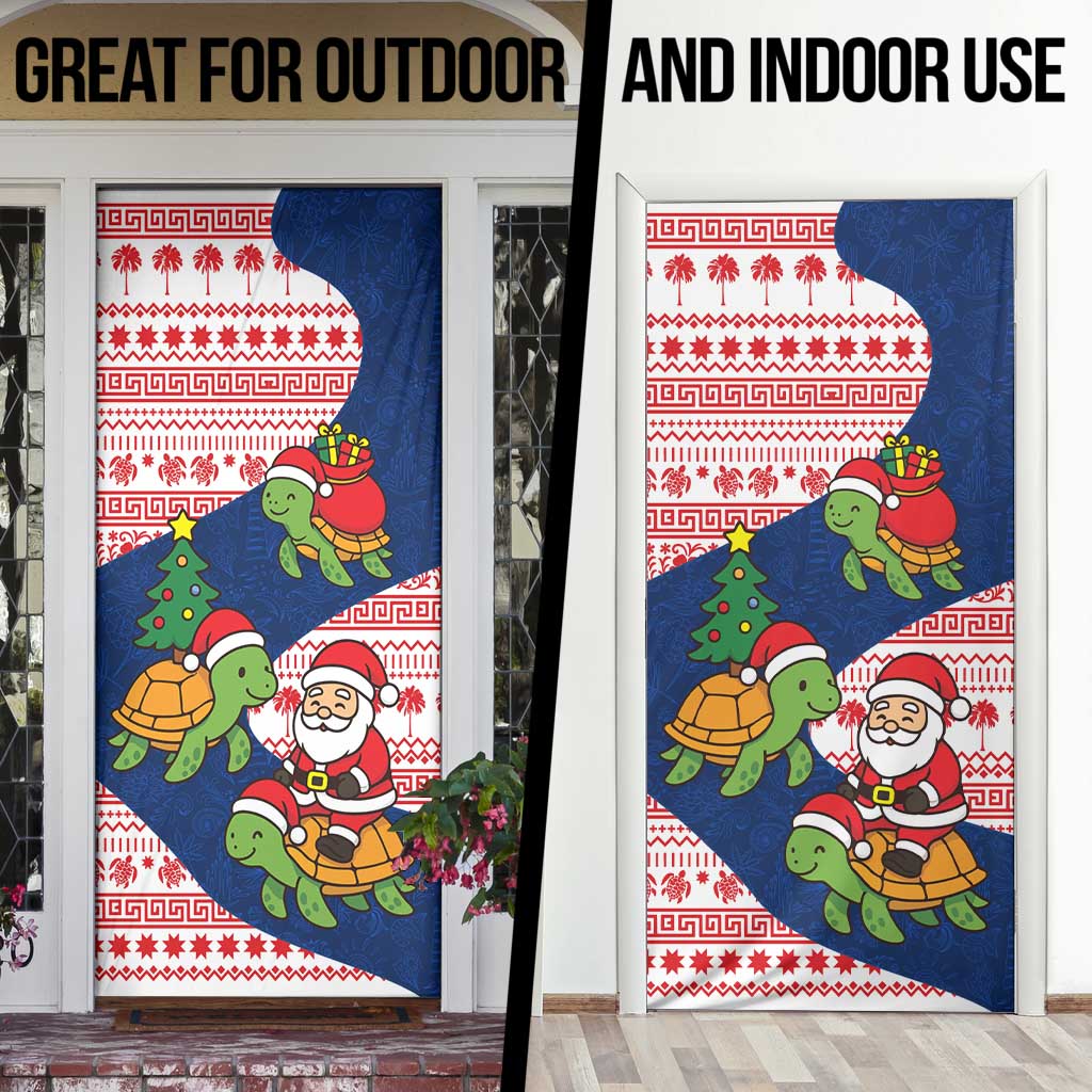 Panama Christmas Door Cover with Santa Claus Sea Turtles Holiday Tree and Red Blue Pattern Design - Wonder Print Shop