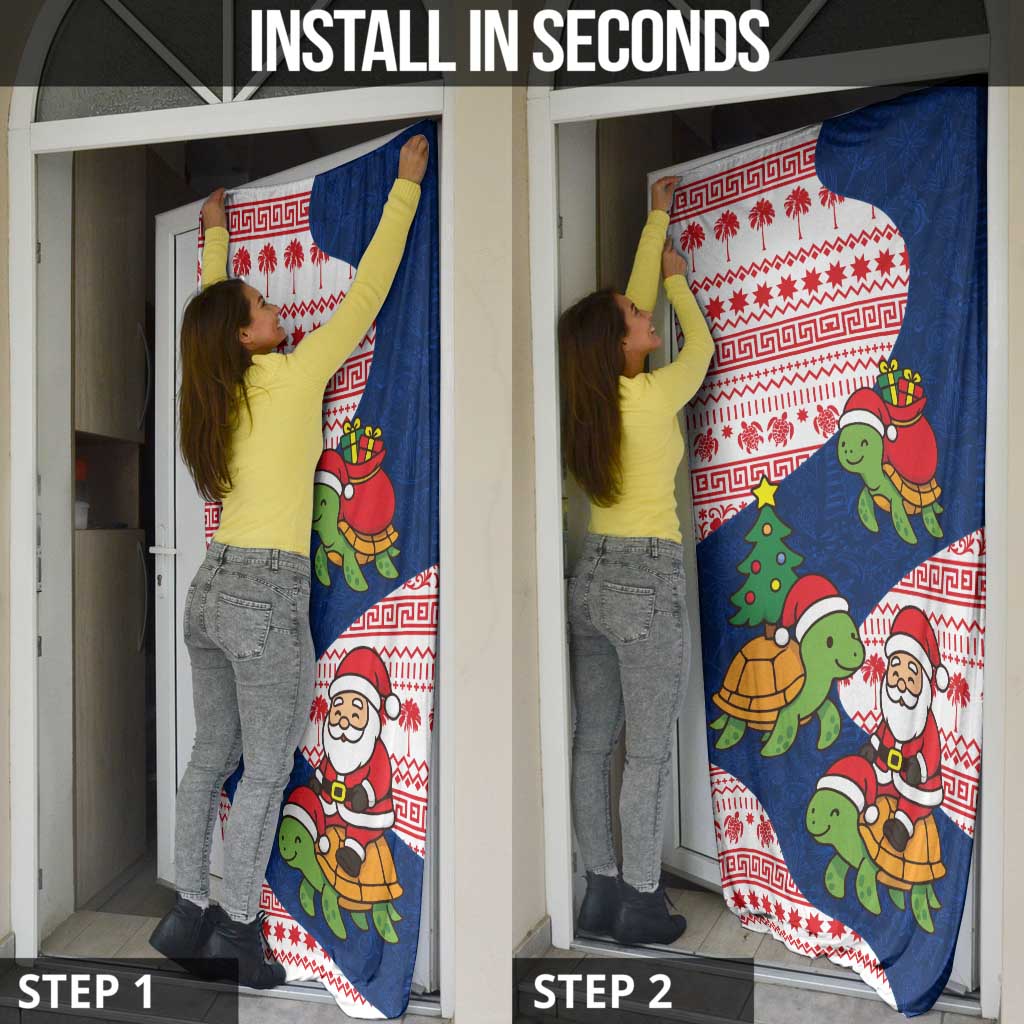 Panama Christmas Door Cover with Santa Claus Sea Turtles Holiday Tree and Red Blue Pattern Design - Wonder Print Shop