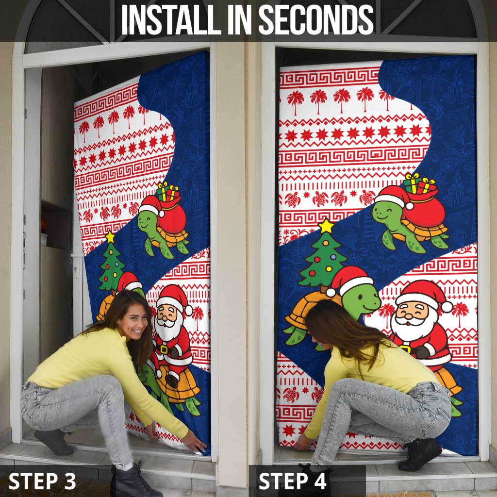 Panama Christmas Door Cover with Santa Claus Sea Turtles Holiday Tree and Red Blue Pattern Design - Wonder Print Shop
