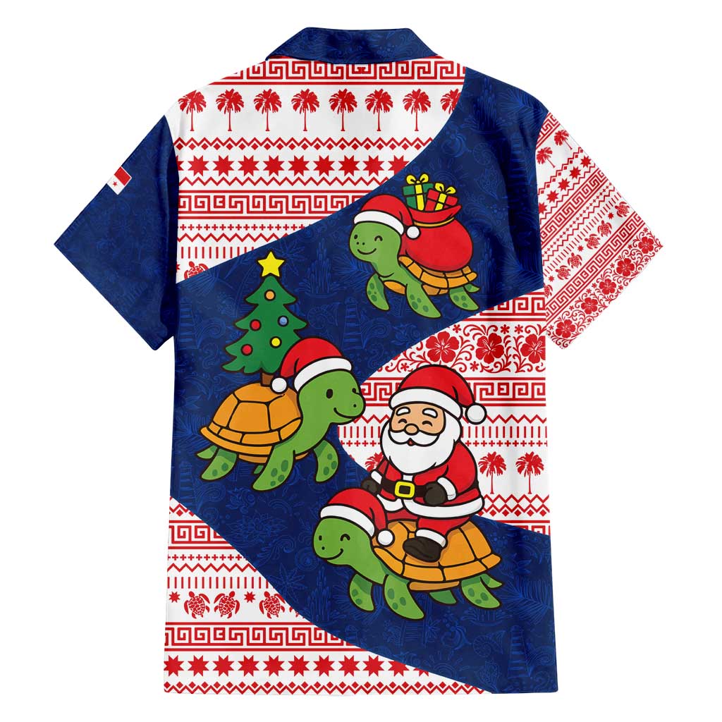 Panama Christmas Family Matching Long Sleeve Bodycon Dress and Hawaiian Shirt with Santa Claus Sea Turtles Holiday Tree and Red Blue Pattern Design - Wonder Print Shop