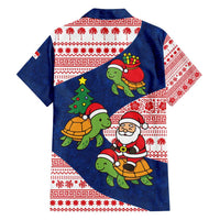 Panama Christmas Family Matching Long Sleeve Bodycon Dress and Hawaiian Shirt with Santa Claus Sea Turtles Holiday Tree and Red Blue Pattern Design - Wonder Print Shop
