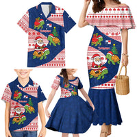 Panama Christmas Family Matching Mermaid Dress and Hawaiian Shirt with Santa Claus Sea Turtles Holiday Tree and Red Blue Pattern Design - Wonder Print Shop