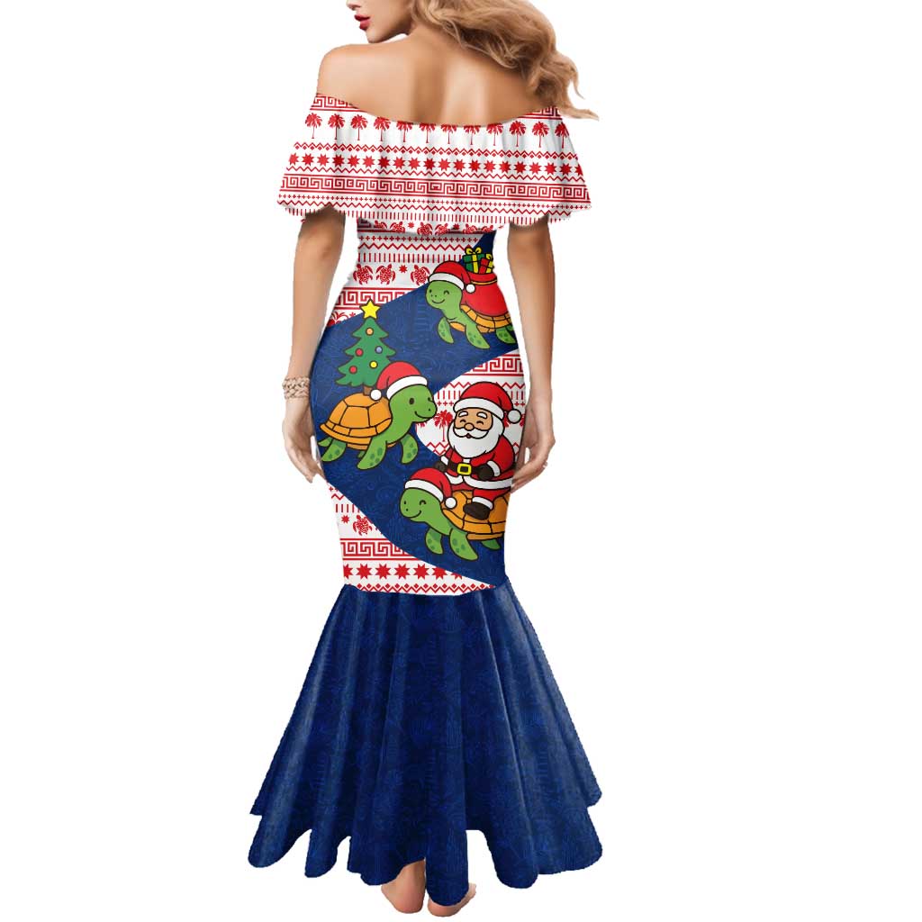 Panama Christmas Family Matching Mermaid Dress and Hawaiian Shirt with Santa Claus Sea Turtles Holiday Tree and Red Blue Pattern Design - Wonder Print Shop