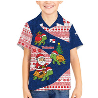 Panama Christmas Family Matching Mermaid Dress and Hawaiian Shirt with Santa Claus Sea Turtles Holiday Tree and Red Blue Pattern Design - Wonder Print Shop