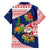 Panama Christmas Family Matching Off The Shoulder Long Sleeve Dress and Hawaiian Shirt with Santa Claus Sea Turtles Holiday Tree and Red Blue Pattern Design - Wonder Print Shop