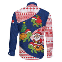 Panama Christmas Family Matching Off Shoulder Maxi Dress and Hawaiian Shirt with Santa Claus Sea Turtles Holiday Tree and Red Blue Pattern Design - Wonder Print Shop