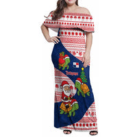Panama Christmas Family Matching Off Shoulder Maxi Dress and Hawaiian Shirt with Santa Claus Sea Turtles Holiday Tree and Red Blue Pattern Design - Wonder Print Shop