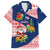 Panama Christmas Family Matching Off Shoulder Short Dress and Hawaiian Shirt with Santa Claus Sea Turtles Holiday Tree and Red Blue Pattern Design - Wonder Print Shop