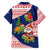 Panama Christmas Family Matching Off Shoulder Short Dress and Hawaiian Shirt with Santa Claus Sea Turtles Holiday Tree and Red Blue Pattern Design - Wonder Print Shop