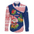 Panama Christmas Family Matching Off Shoulder Short Dress and Hawaiian Shirt with Santa Claus Sea Turtles Holiday Tree and Red Blue Pattern Design - Wonder Print Shop