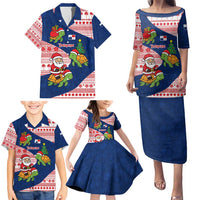 Panama Christmas Family Matching Puletasi and Hawaiian Shirt with Santa Claus Sea Turtles Holiday Tree and Red Blue Pattern Design - Wonder Print Shop