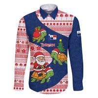Panama Christmas Family Matching Summer Maxi Dress and Hawaiian Shirt with Santa Claus Sea Turtles Holiday Tree and Red Blue Pattern Design - Wonder Print Shop