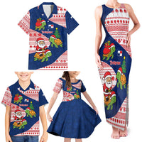 Panama Christmas Family Matching Tank Maxi Dress and Hawaiian Shirt with Santa Claus Sea Turtles Holiday Tree and Red Blue Pattern Design - Wonder Print Shop
