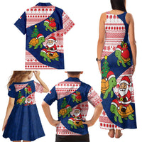 Panama Christmas Family Matching Tank Maxi Dress and Hawaiian Shirt with Santa Claus Sea Turtles Holiday Tree and Red Blue Pattern Design - Wonder Print Shop