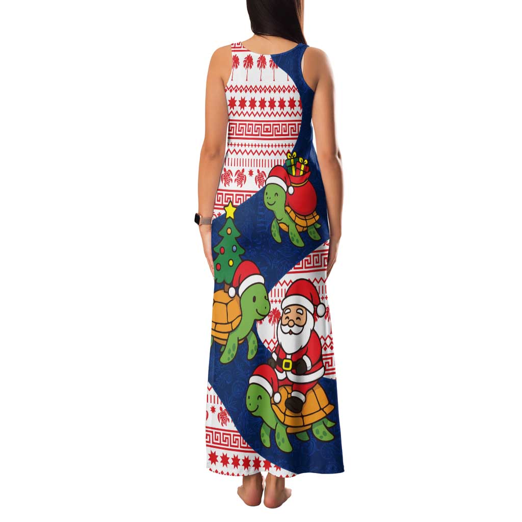 Panama Christmas Family Matching Tank Maxi Dress and Hawaiian Shirt with Santa Claus Sea Turtles Holiday Tree and Red Blue Pattern Design - Wonder Print Shop