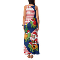Panama Christmas Family Matching Tank Maxi Dress and Hawaiian Shirt with Santa Claus Sea Turtles Holiday Tree and Red Blue Pattern Design - Wonder Print Shop