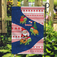 Panama Christmas Garden Flag with Santa Claus Sea Turtles Holiday Tree and Red Blue Pattern Design - Wonder Print Shop