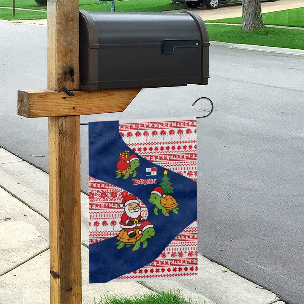 Panama Christmas Garden Flag with Santa Claus Sea Turtles Holiday Tree and Red Blue Pattern Design - Wonder Print Shop