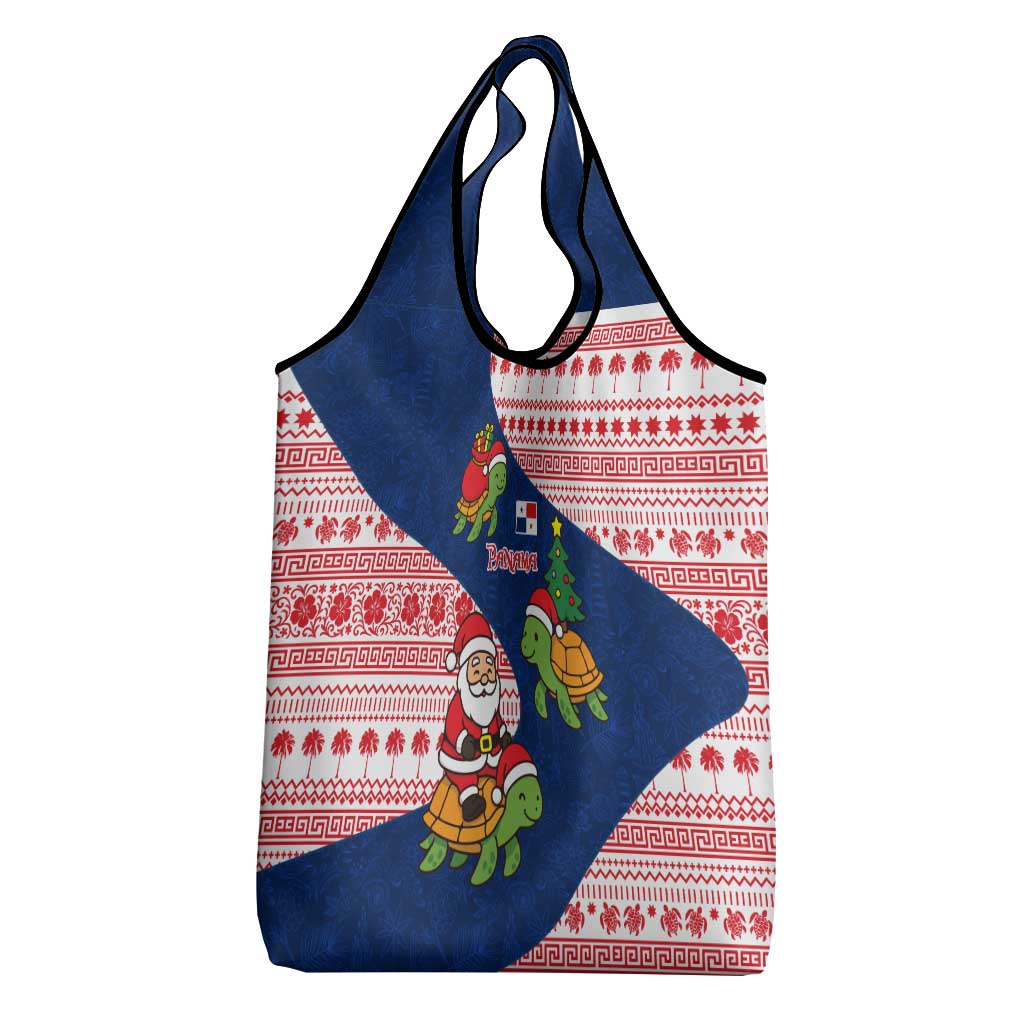 Panama Christmas Grocery Bag with Santa Claus Sea Turtles Holiday Tree and Red Blue Pattern Design - Wonder Print Shop