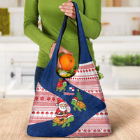 Panama Christmas Grocery Bag with Santa Claus Sea Turtles Holiday Tree and Red Blue Pattern Design - Wonder Print Shop