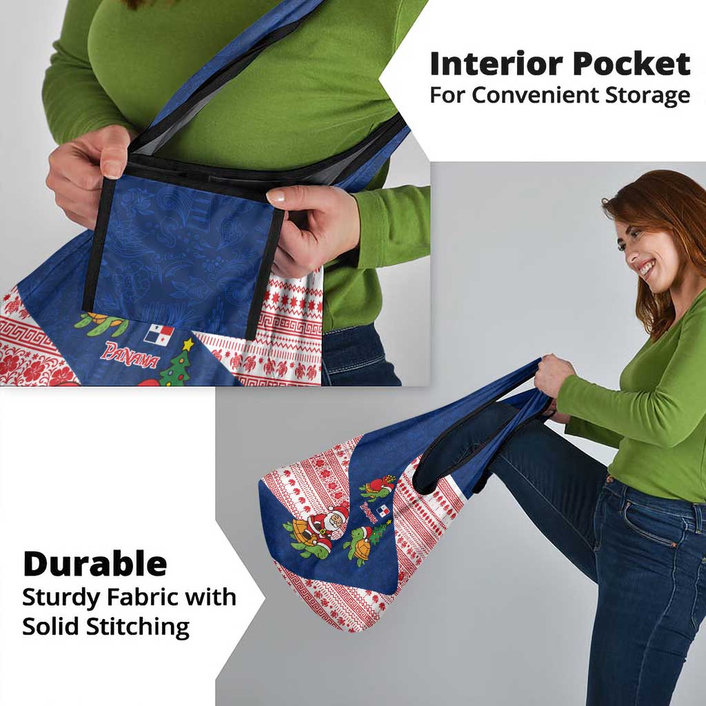 Panama Christmas Grocery Bag with Santa Claus Sea Turtles Holiday Tree and Red Blue Pattern Design - Wonder Print Shop