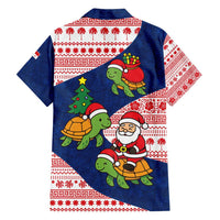 Panama Christmas Hawaiian Shirt with Santa Claus Sea Turtles Holiday Tree and Red Blue Pattern Design - Wonder Print Shop