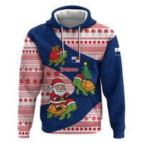 Panama Christmas Hoodie with Santa Claus Sea Turtles Holiday Tree and Red Blue Pattern Design - Wonder Print Shop