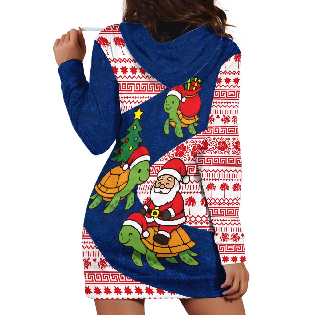 Panama Christmas Hoodie Dress with Santa Claus Sea Turtles Holiday Tree and Red Blue Pattern Design - Wonder Print Shop