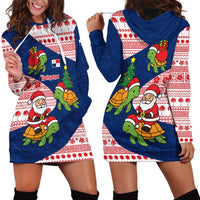 Panama Christmas Hoodie Dress with Santa Claus Sea Turtles Holiday Tree and Red Blue Pattern Design - Wonder Print Shop