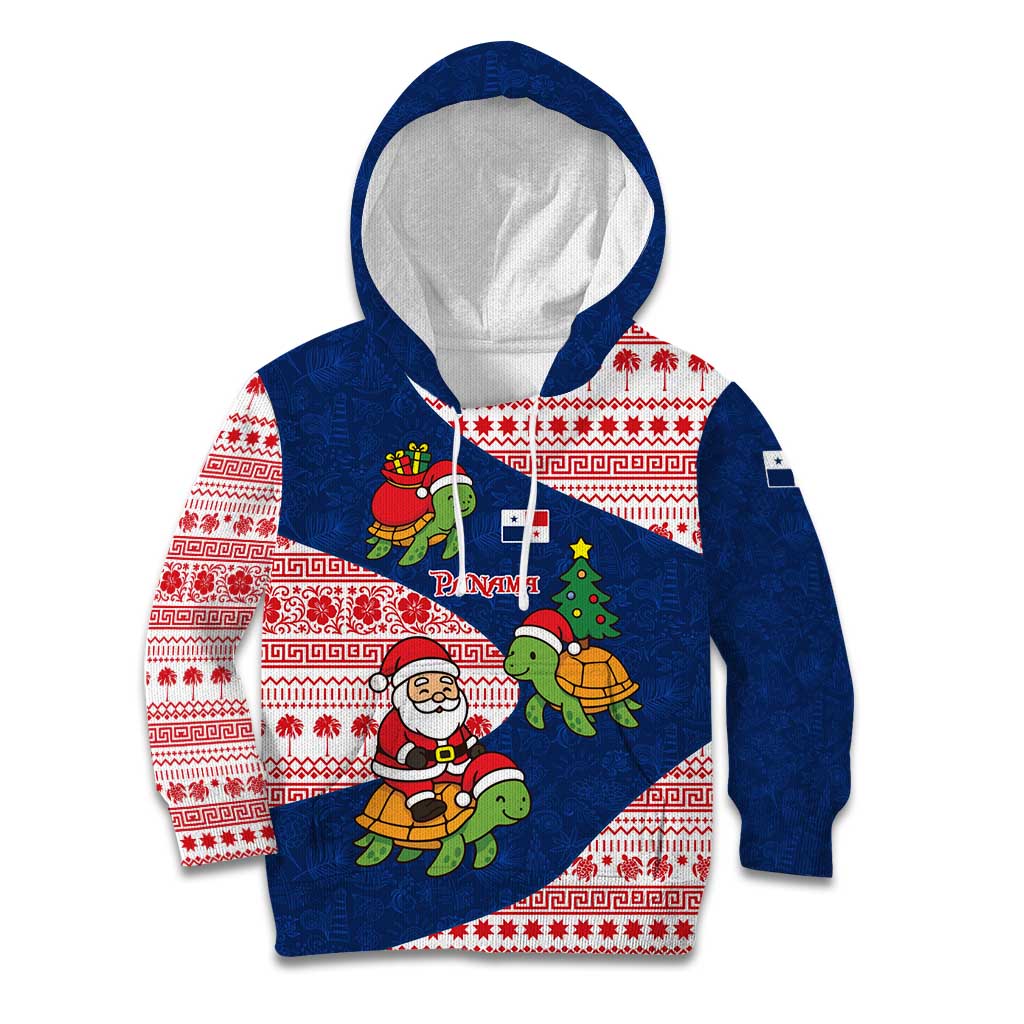 Panama Christmas Kid Hoodie with Santa Claus Sea Turtles Holiday Tree and Red Blue Pattern Design - Wonder Print Shop