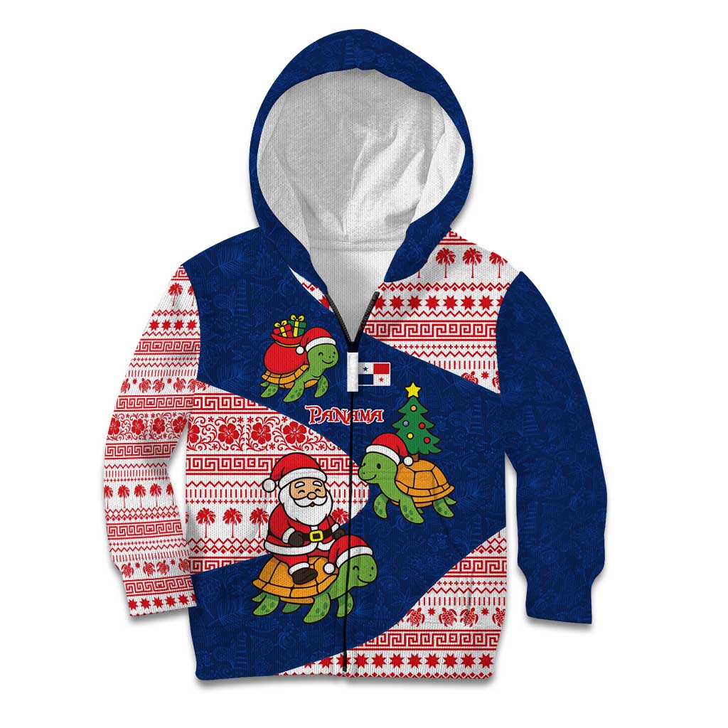 Panama Christmas Kid Hoodie with Santa Claus Sea Turtles Holiday Tree and Red Blue Pattern Design - Wonder Print Shop