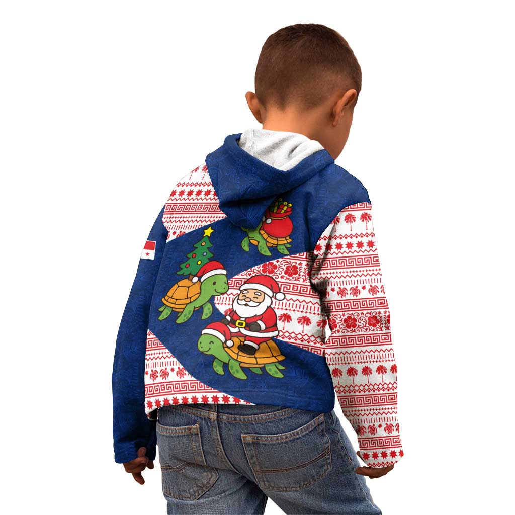 Panama Christmas Kid Hoodie with Santa Claus Sea Turtles Holiday Tree and Red Blue Pattern Design - Wonder Print Shop