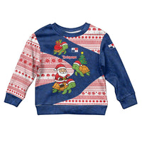 Panama Christmas Kid Ugly Christmas Sweater with Santa Claus Sea Turtles Holiday Tree and Red Blue Pattern Design - Wonder Print Shop