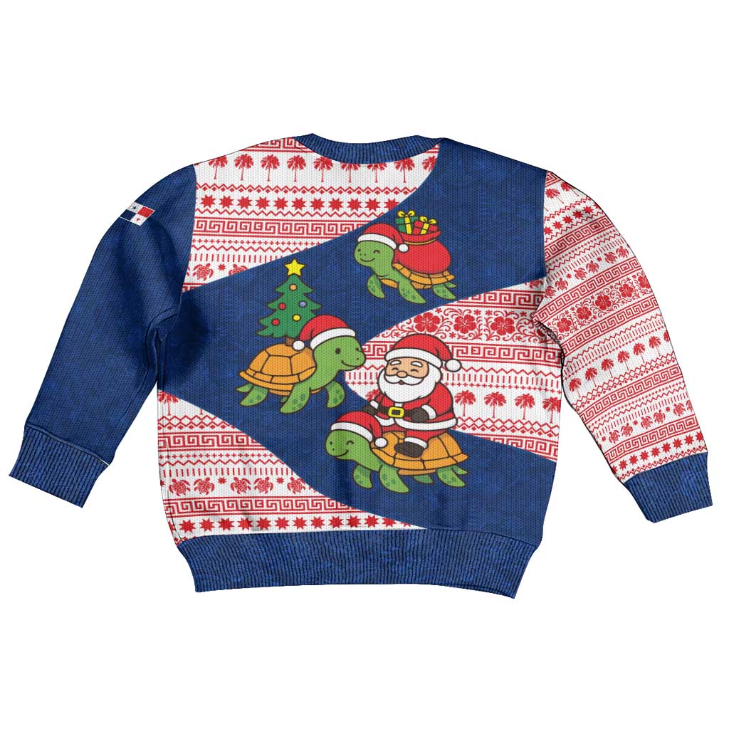 Panama Christmas Kid Ugly Christmas Sweater with Santa Claus Sea Turtles Holiday Tree and Red Blue Pattern Design - Wonder Print Shop