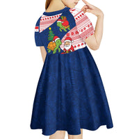 Panama Christmas Kid Short Sleeve Dress with Santa Claus Sea Turtles Holiday Tree and Red Blue Pattern Design - Wonder Print Shop