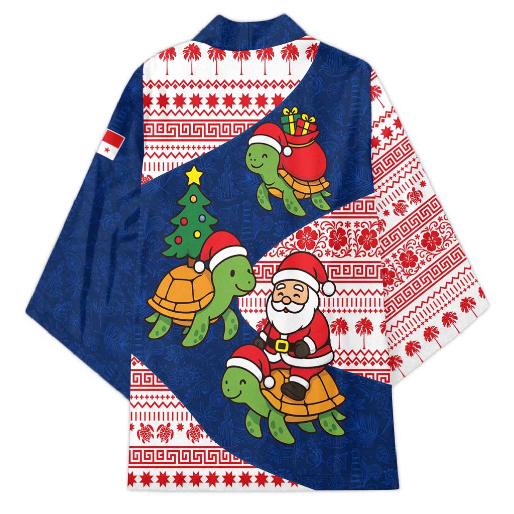 Panama Christmas Kimono with Santa Claus Sea Turtles Holiday Tree and Red Blue Pattern Design - Wonder Print Shop