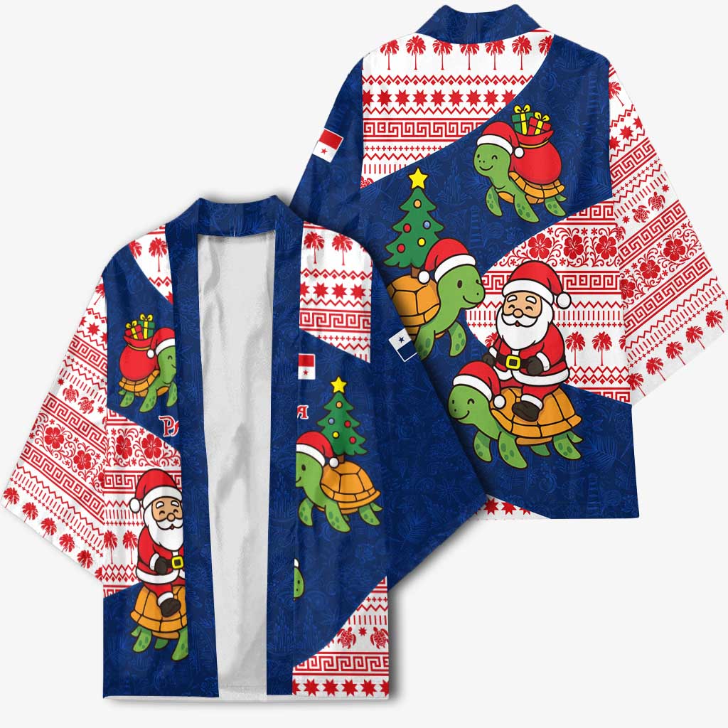 Panama Christmas Kimono with Santa Claus Sea Turtles Holiday Tree and Red Blue Pattern Design - Wonder Print Shop